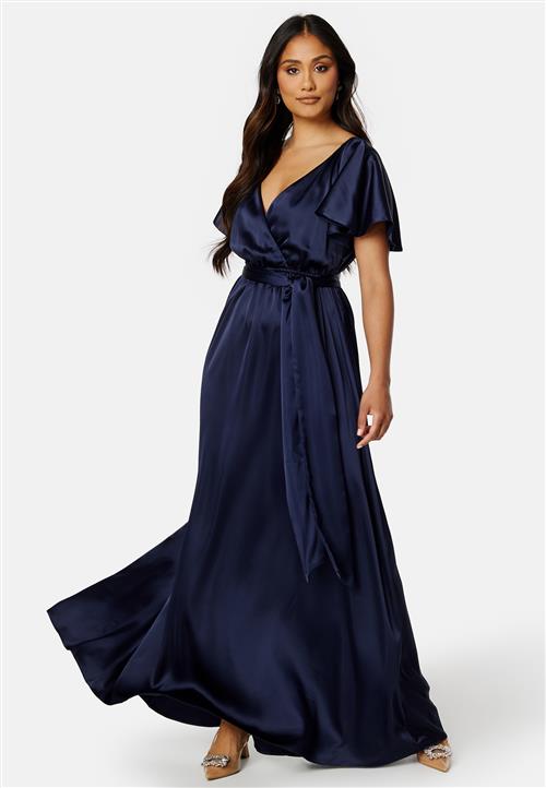 Goddiva Flutter Sleeve Satin Maxi Dress
