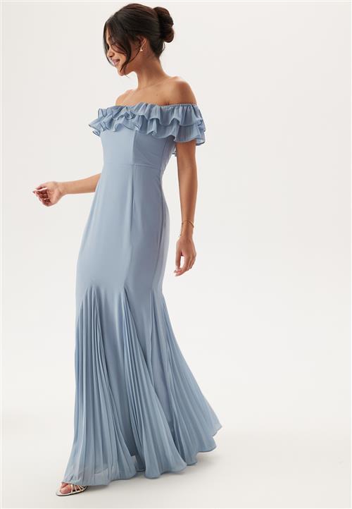 Goddiva Frilly Chiffon Off Shoulder Maxi Dress