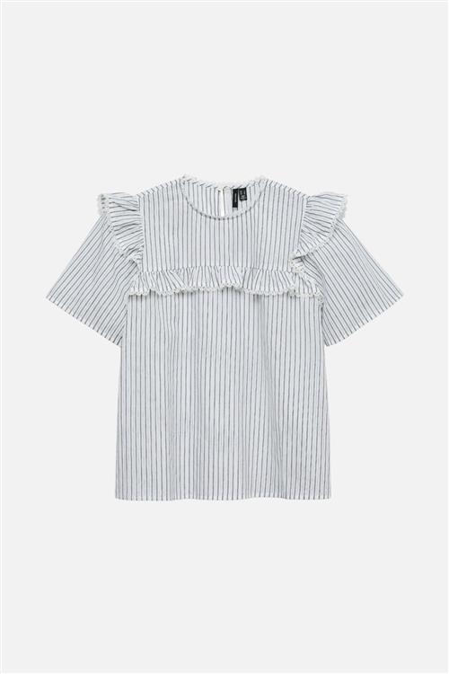 Bell Frill Stripe Top - Snow White / Black - L - Vero Moda