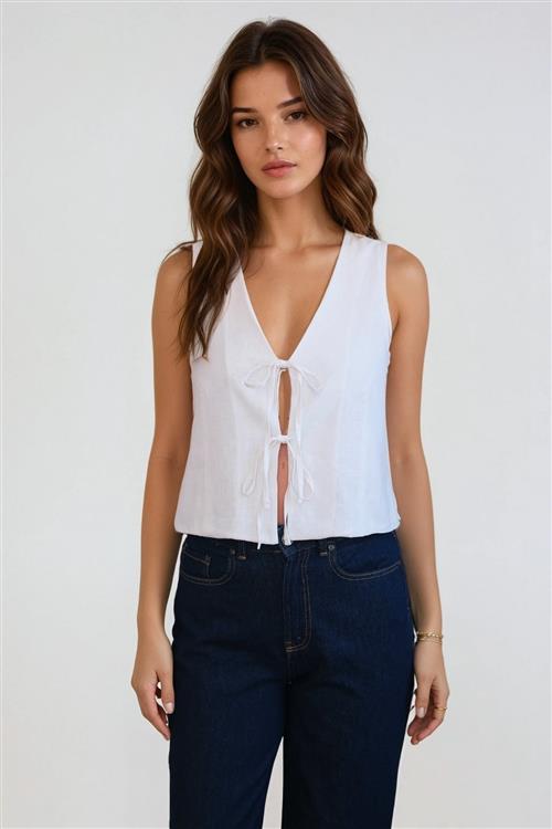 Hør Vest - Hvid - L - TeeShoppen