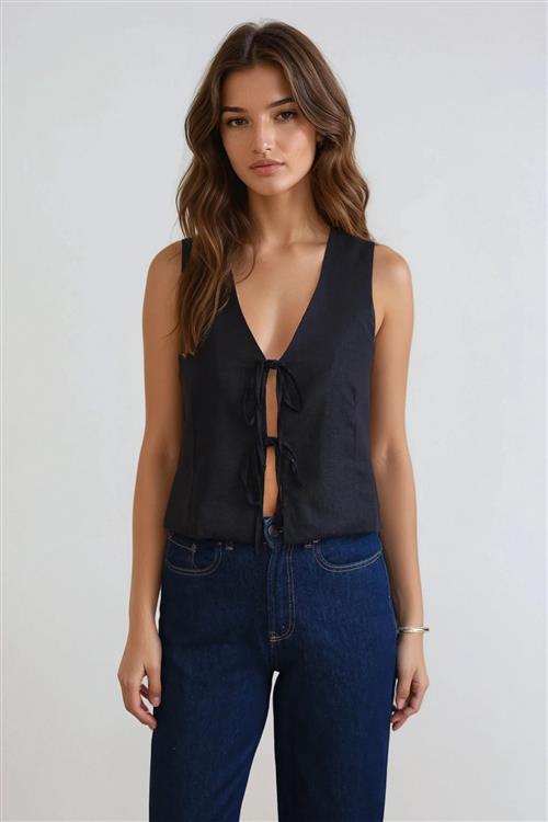 Hør Vest - Sort - M - TeeShoppen