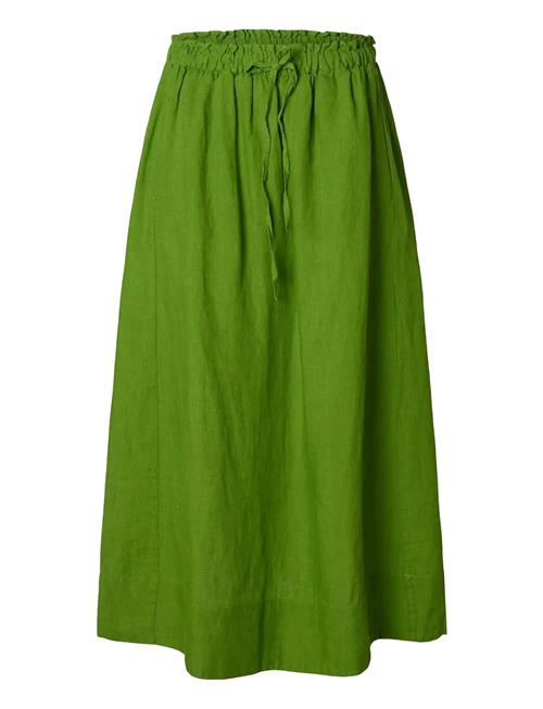 Slflinna Mw Midi Linen Skirt B Selected Femme Green