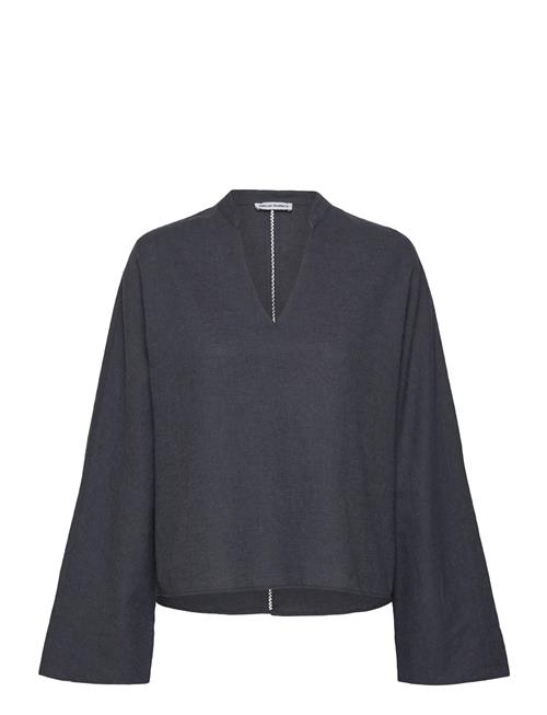 Nina V-Neck Linen Blouse Ahlvar Gallery Navy