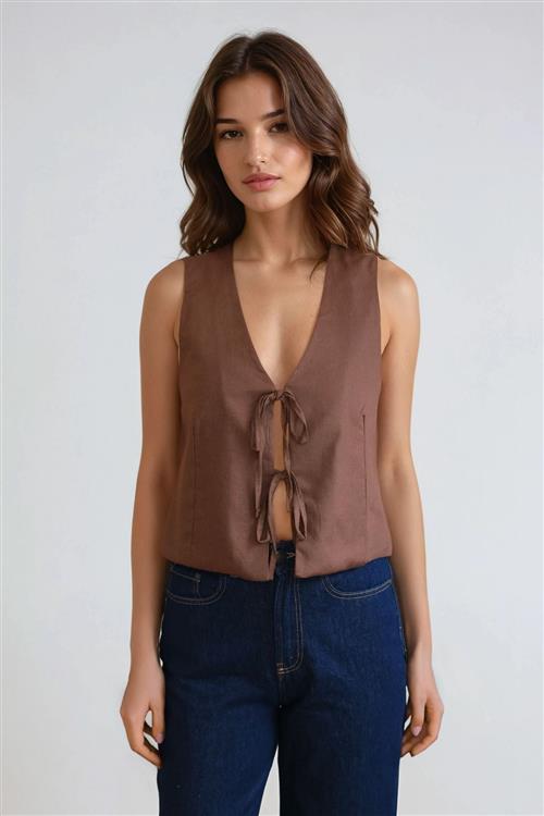Hør Vest Brun - L - TeeShoppen