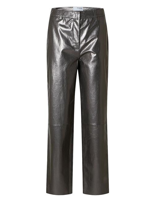 Slfcora Mw Leather Pant Selected Femme Silver