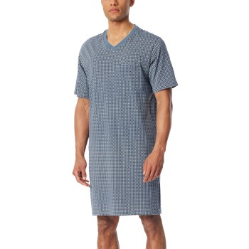 Schiesser Comfort Nightwear Shortsleeve Nightdress Blå Mønster bomuld 60 Herre