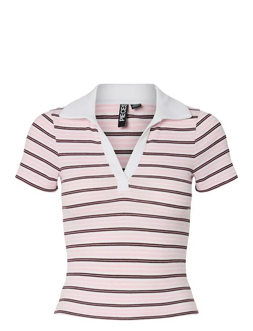 Pcjayjay Ss V-Neck Polo Top Jrs D2D Fsy Pieces Pink