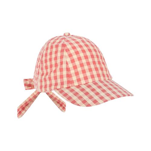 Konges Sløjd GOTS Kim Bow Hætte Flamingo Plume Check | Rød | 2-4 years