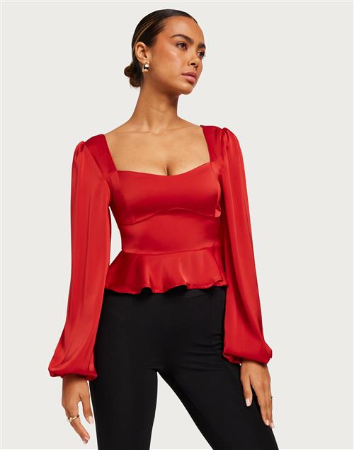 Nelly - Rød - Sharp Peplum Blouse