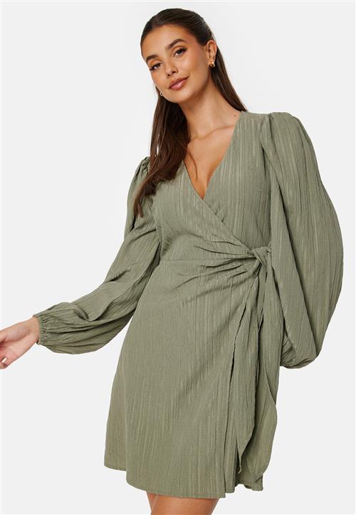 BUBBLEROOM Balloon Sleeve Structured Wrap Dress
