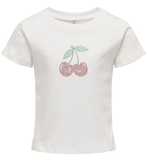Kids Only T-shirt - KogKira - Cloud Dancer/Cherry m. Rhinsten