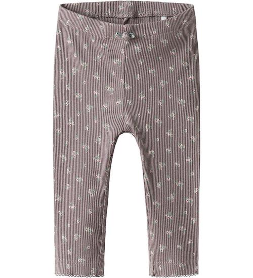 Name It Leggings - Rib - NdfHoise - Purple Dove m. Blomster