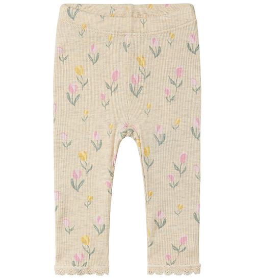 Name It Leggings - Rib - NbfFlowerkab - Peyote Melange m. Blomst