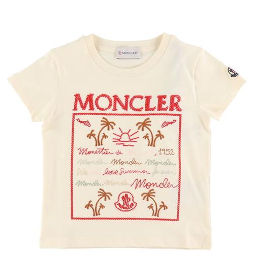 Moncler T-shirt - Cream/Rød m. Broderi