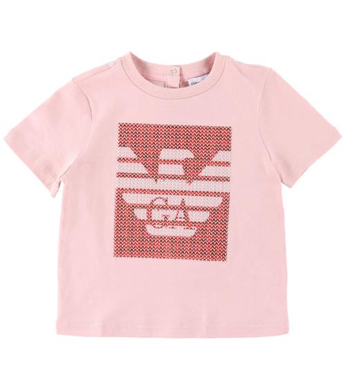 Emporio Armani T-shirt - Rosa/Rød m. Pailletter