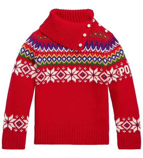 Polo Ralph Lauren Bluse - Bomuld/Uld - Fair Isle - Rød m. Mønste