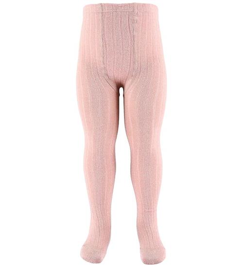 Condor Strømpebukser - Viskose - Rib - Rosa m. Glimmer