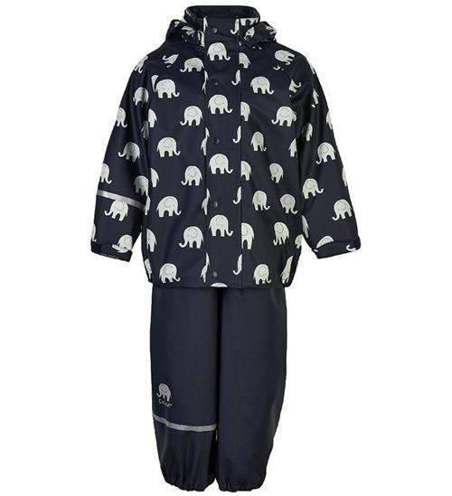 CeLaVi Regntøj m. Seler - PU - Dark Navy m. Elefanter