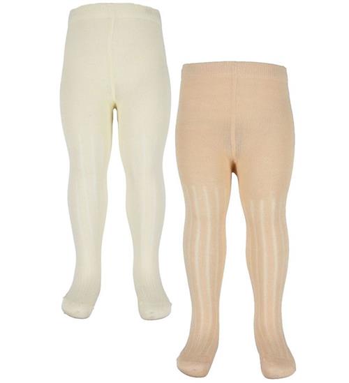 Minymo Strømpebukser - 2-Pak - Bambus - Rib - Off White