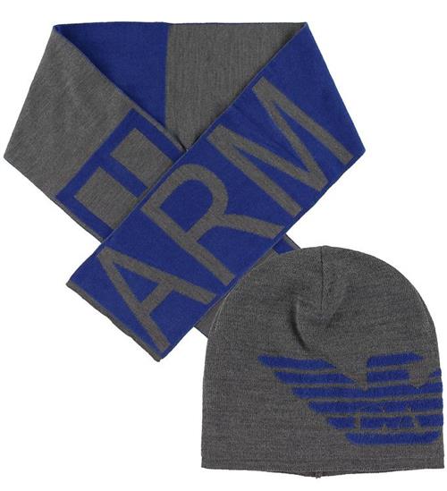 Emporio Armani Gaveæske - Hue/Tørklæde - Bomuld/Uld - Grå/Blå