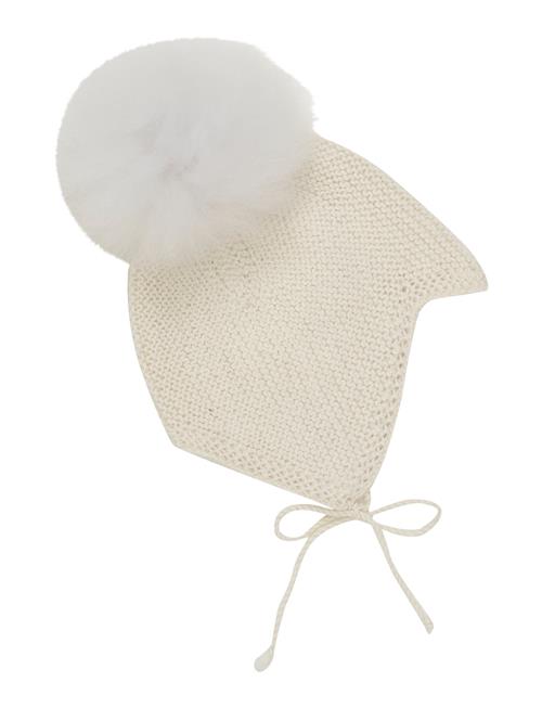 Bonnet Wool Knit Alpaca Pompom Huttelihut White
