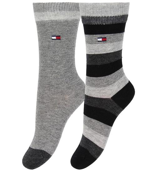 Tommy Hilfiger Strømper - 2-pak - Stripe - Sortstribet/Gråmelere
