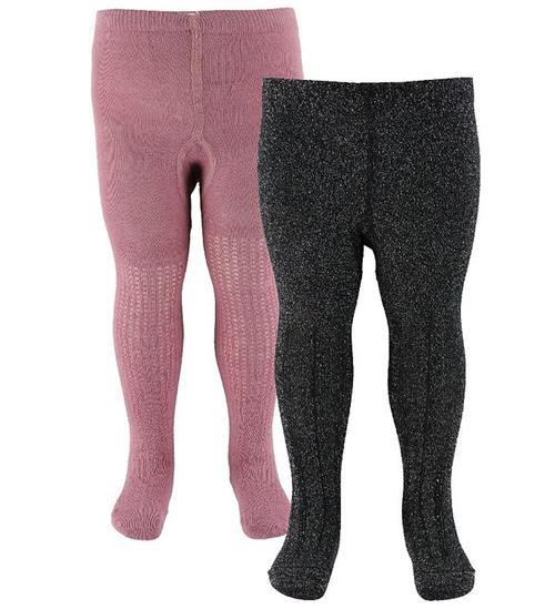 Minymo Strømpebukser - 2-pak - Rosa/Sort m. Glimmer