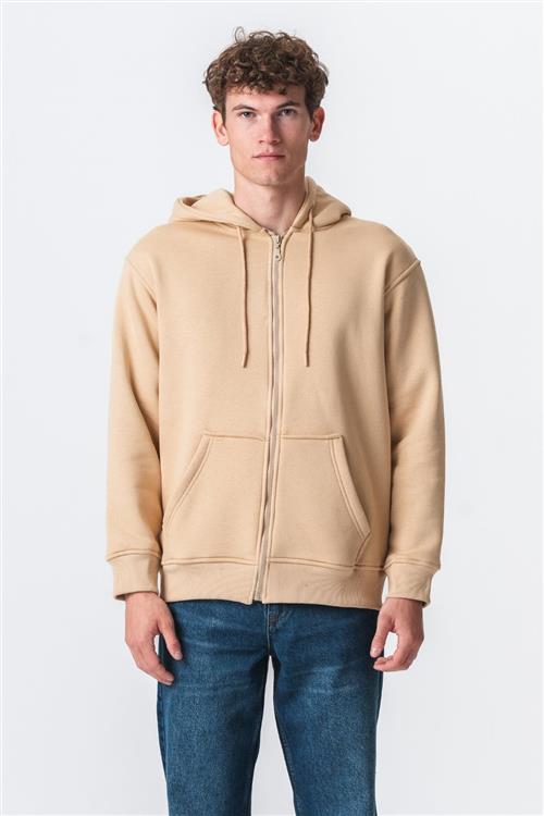 Relaxed Zip Hoodie - Beige - XL - TeeShoppen
