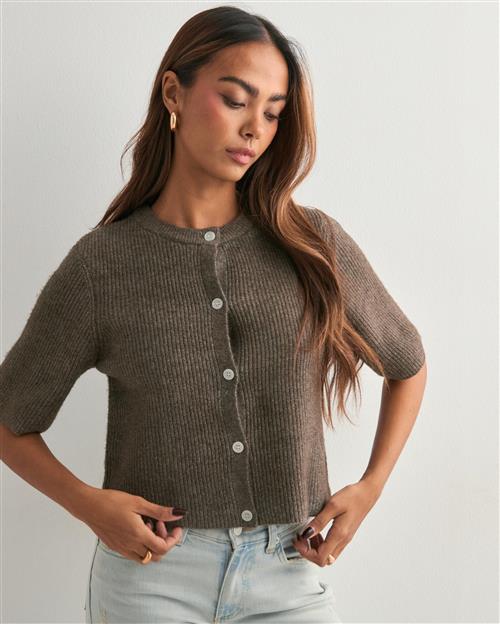 Pieces - Brun - Pcsilly Ss O-Neck Knit Cardigan Noo