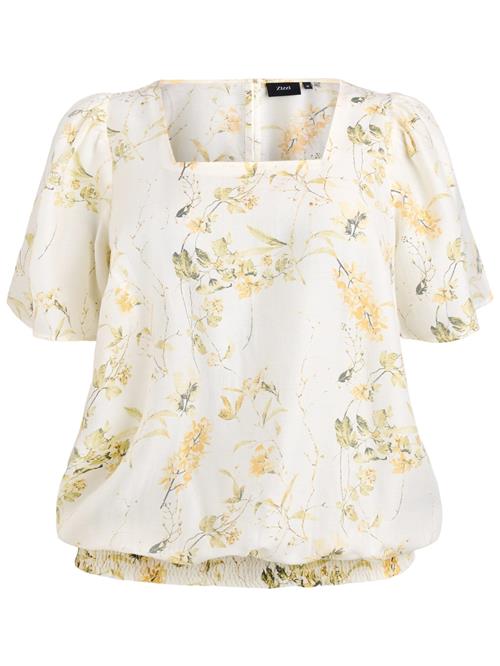 Zizzi Bluse 'Evina'  citrongul / græsgrøn / hvid