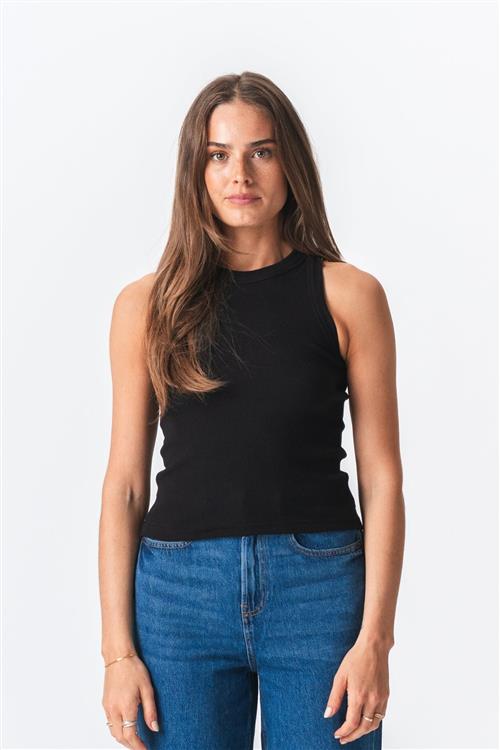 Ribbed Top - Sort - L - TeeShoppen