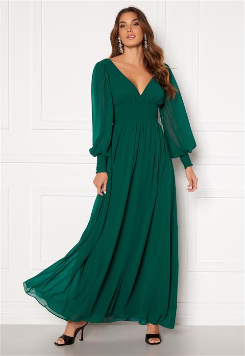 Goddiva Long Sleeve Shirred Maxi Dress