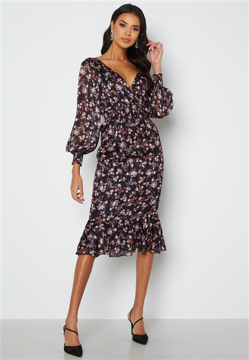 Goddiva Floral Fishtail Midi Dress