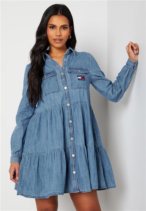 TOMMY JEANS Chambray Tiered Shirt Dress