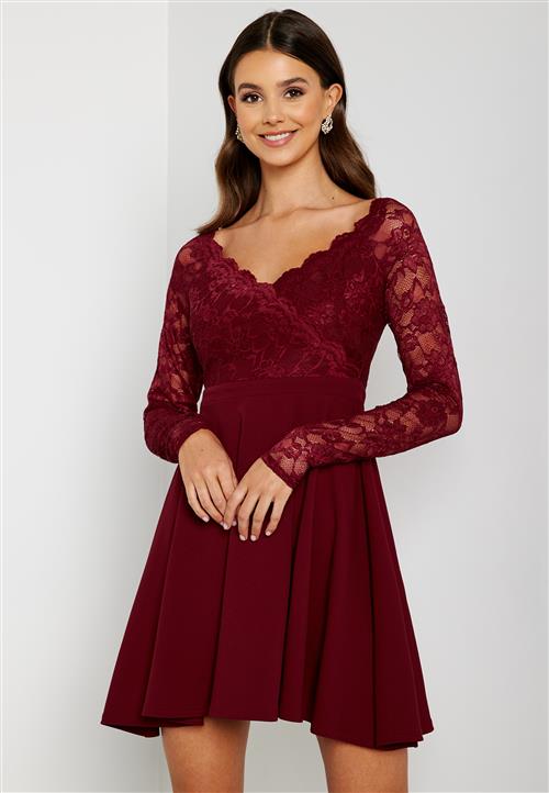 Goddiva Long Sleeve Lace Skater Dress