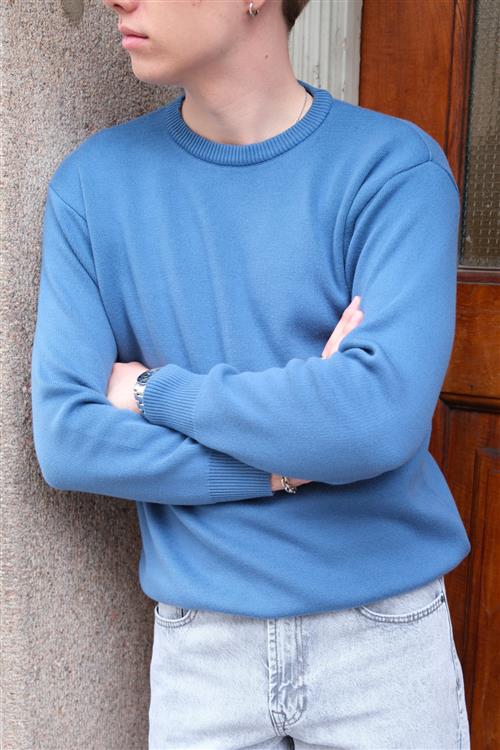 Crewneck Knit Sweater - Blå - 2XL - TeeShoppen