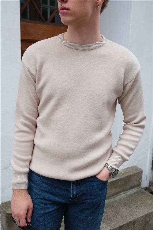 Crewneck Knit Sweater - Lys Beige - L - TeeShoppen