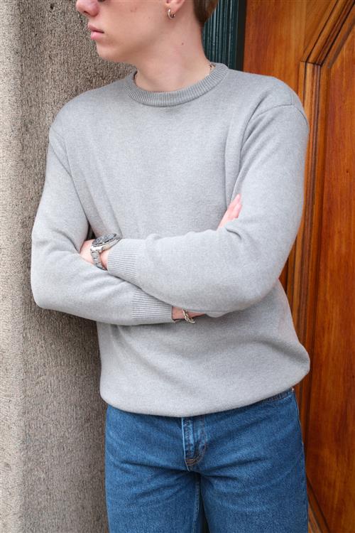 Crewneck Knit Sweater - Lysegrå - XL - TeeShoppen