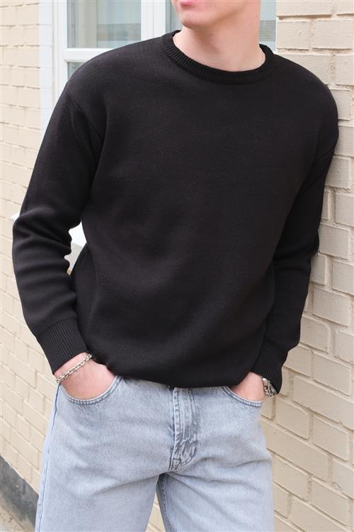 Crewneck Knit Sweater - Sort - M - TeeShoppen