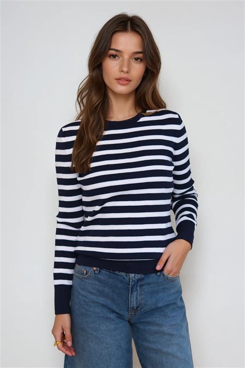 Maja Stribet Trøje - Navy - L - TeeShoppen