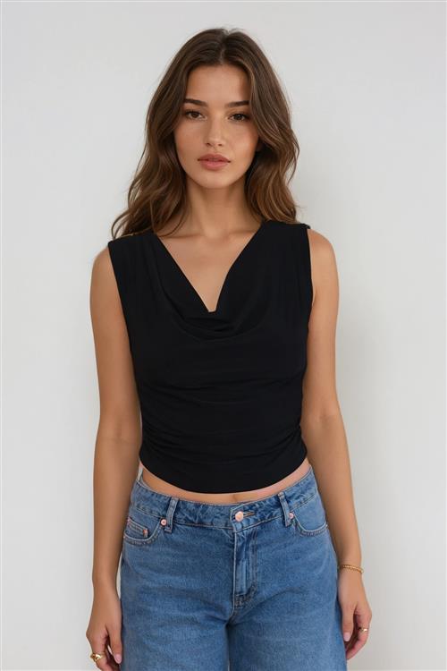 Elisa Waterfall Top - Sort - L - TeeShoppen