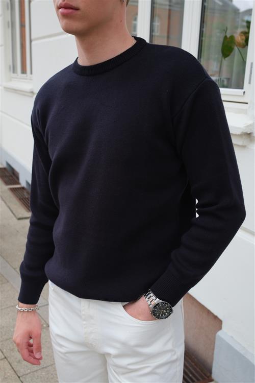 Crewneck Knit Sweater - Mørk Navy - XL - TeeShoppen