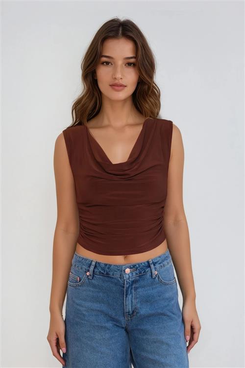 Elisa Waterfall Top - Brun - S - TeeShoppen