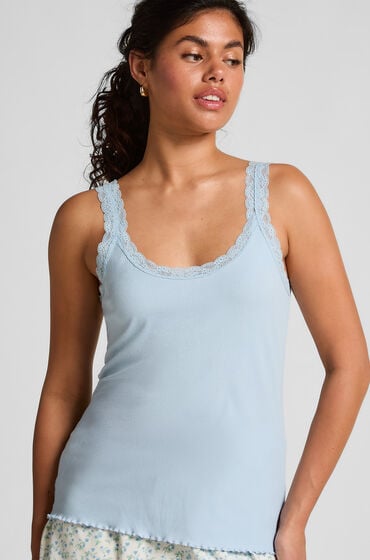 Hunkemöller Ribbet Jersey Singlet med Blonder Blå