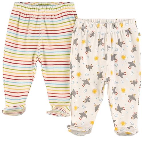 Frugi 2-pak Poppet Footed Leggingser Puffling Practice/Multi 6-12 Months  Hvid  6-12 måneder  Unisex