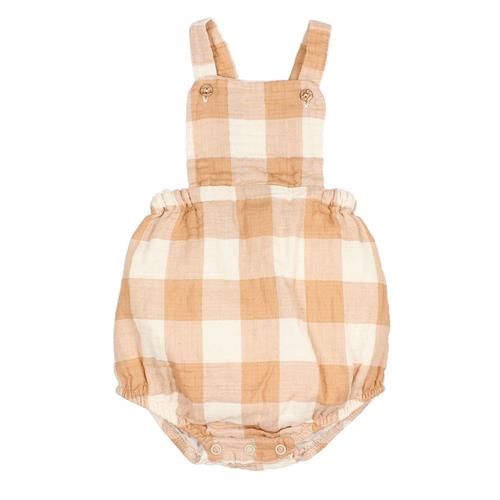 búho Gingham Romper Caramel 9 Months  Brun  9 måneder  Unisex