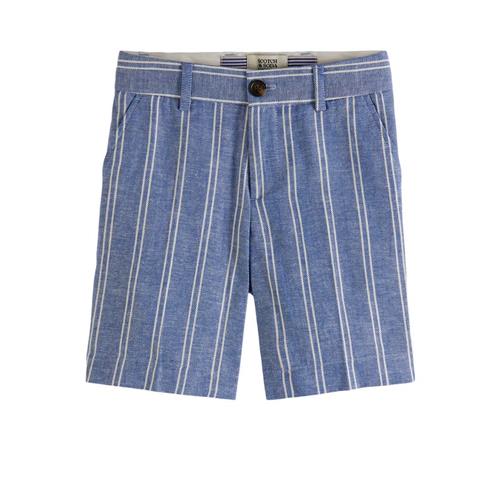 Scotch & Soda Stribet Shorts Blåt 12 Y Linen Blå  12 år  mand