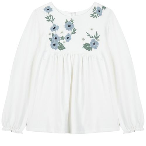 Tartine et Chocolat Cremefarvet bluse med blomsterbroderi 2 Y  Grøn  2 år  kvinde