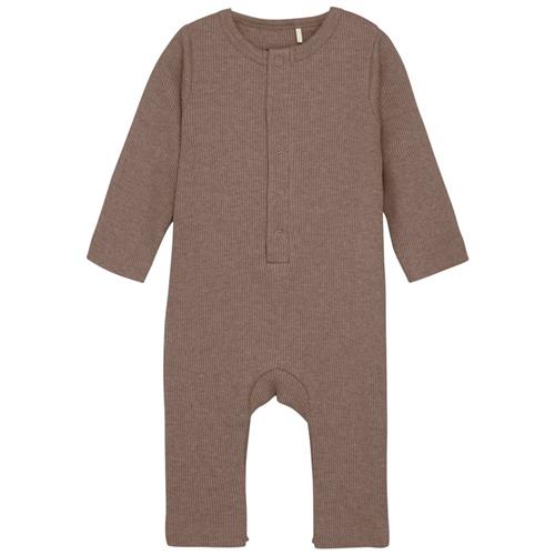 Fixoni Romper LS Mélange Rib Deep Taupe 44 cm  Brun  44 cm  Unisex