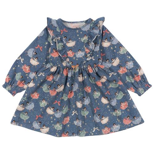 Konges Sløjd Basic Frill Dress Gots - Snow Bow Ballerina 5-6 Y  Blå  5-6 år  kvinde